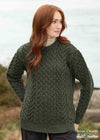 Aran Merino Wool Buncrana Sweater | Army Green