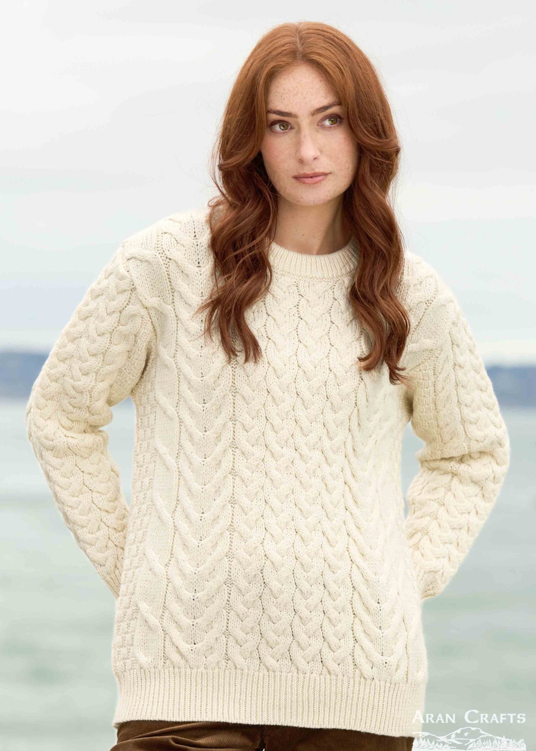 Aran Merino Wool Buncrana Sweater | Natural