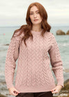 Unisex Aran Merino Wool Buncrana Sweater | Sky Pink