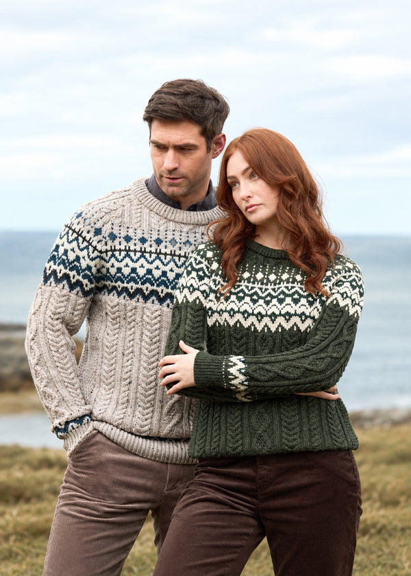 Unisex Icelandic Crew Neck Merino Wool Aran Sweater
