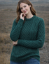 Unisex Aran Sweater | Moss Green Irish Wool | Traditional Cable Knit