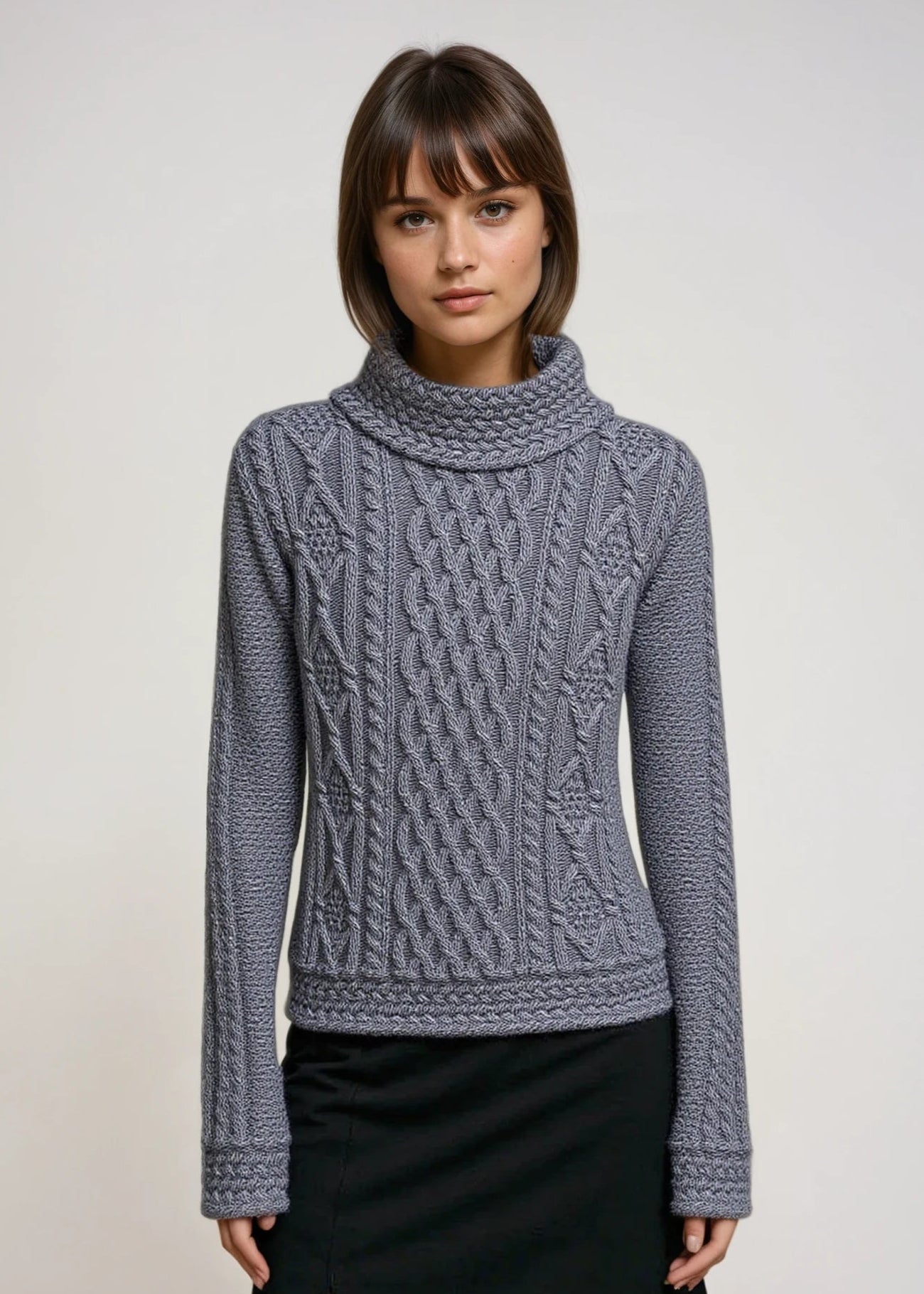 Aran Cowl Neck Women's Sweater | Slate 