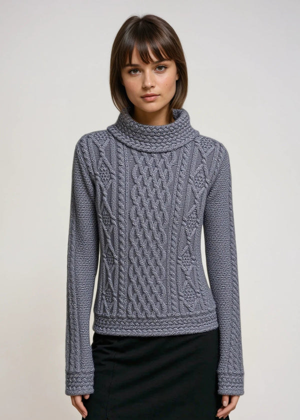 Aran Cowl Neck Women's Sweater | Slate 