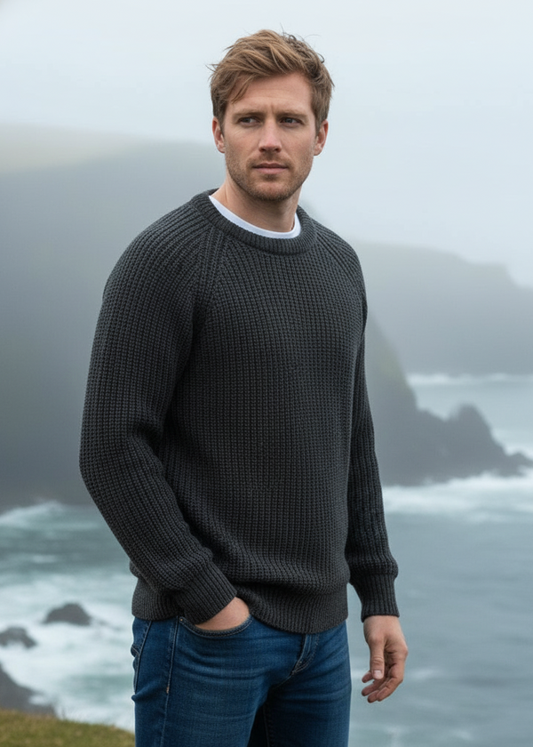 Fishermans Rib Crew Neck Sweater | Charcoal