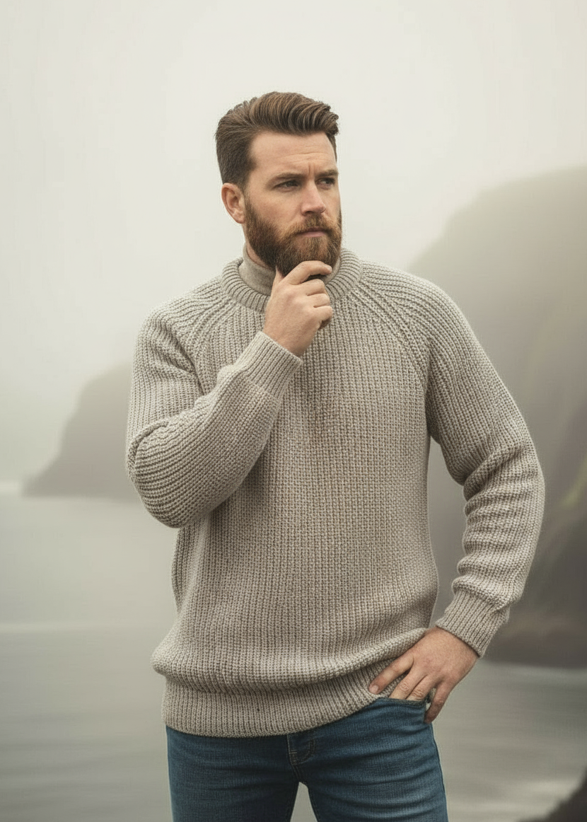 Men's Fisherman Aran Rib Sweater | Oatmeal