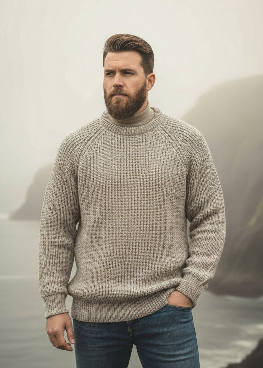 Men's Fisherman Aran Rib Sweater | Oatmeal