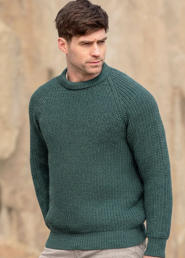 Men's Irish Fisherman Rib Sweater – Moss Green | 100% Pure Wool