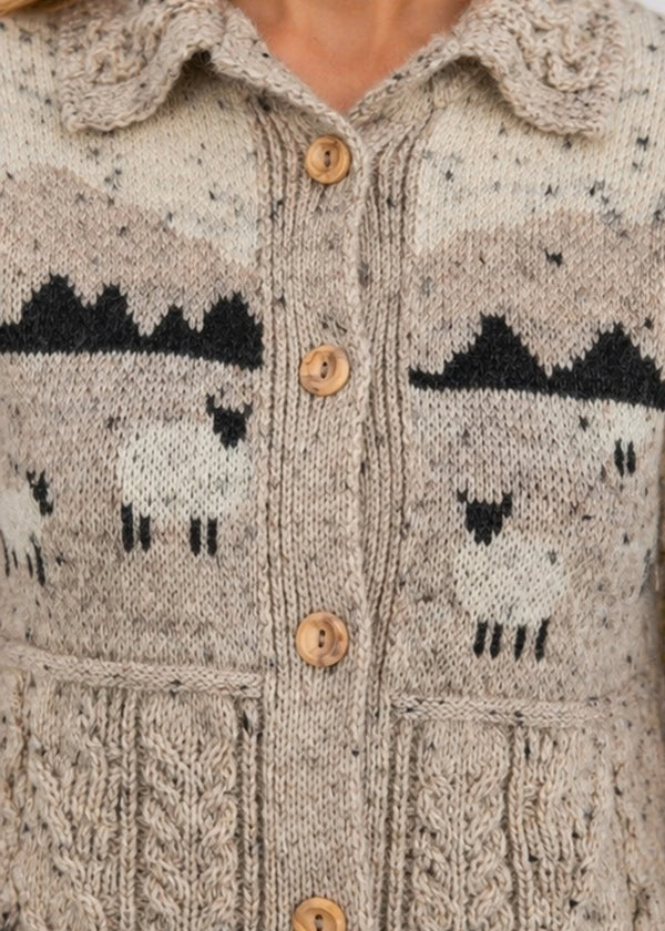 Ladies Aran Sheep Cardigan | 100% Wool | Skiddaw