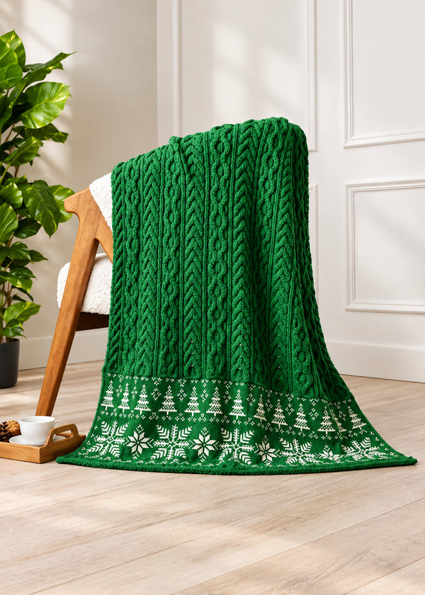 Christmas Aran Merino Wool Jacquard Blanket