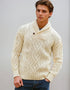 Aran Shawl Neck Sweater | Natural