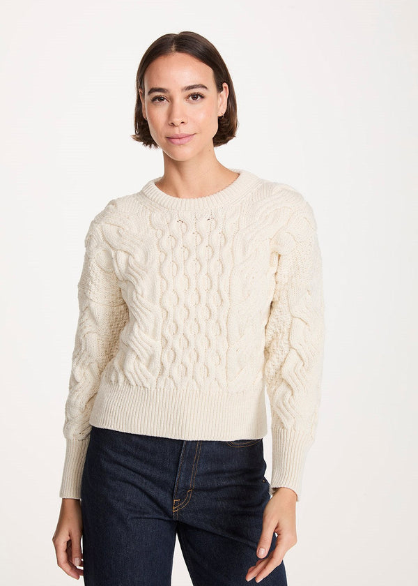 Crop Cable Knit Aran Sweater | Natural