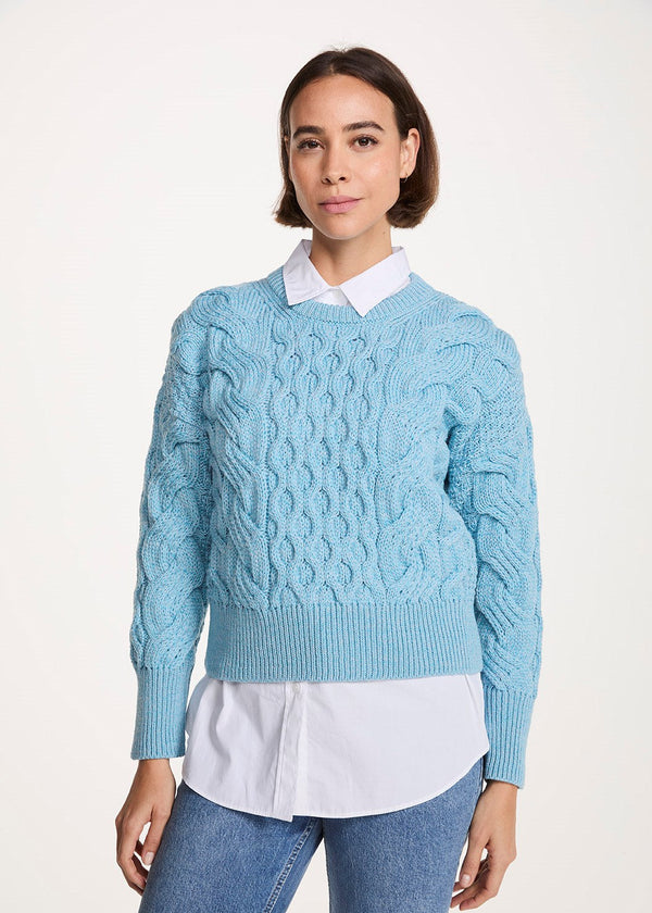 Crop Cable Knit Aran Sweater | Sky Blue