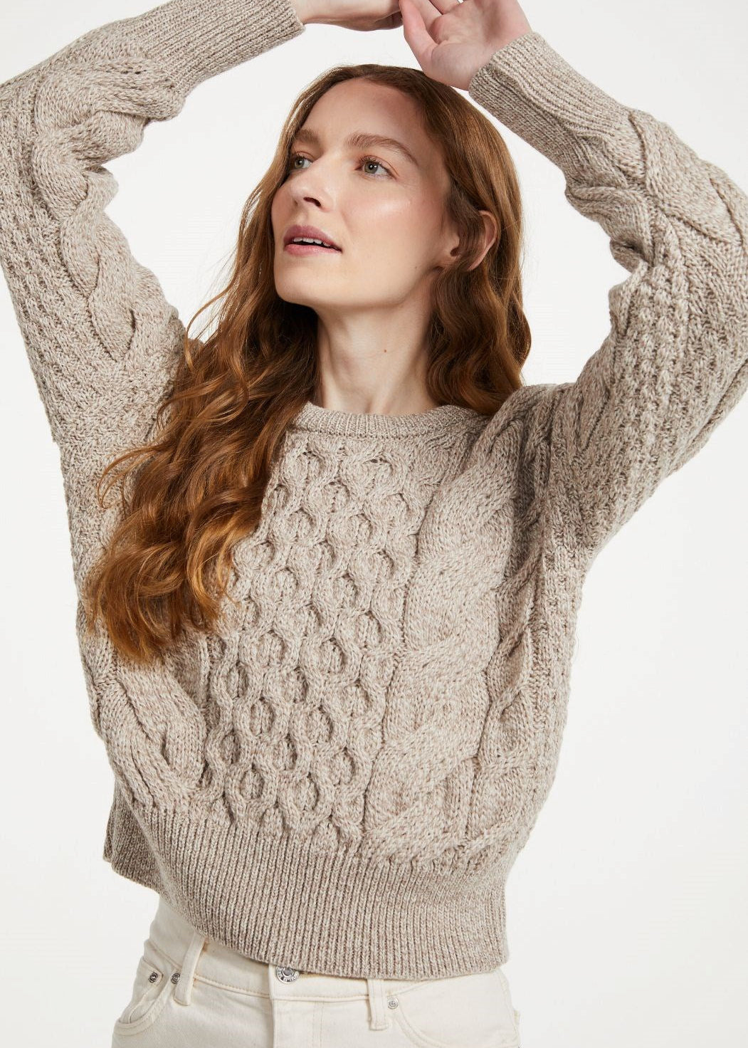 Crop Cable Knit Aran Sweater | Oatmeal