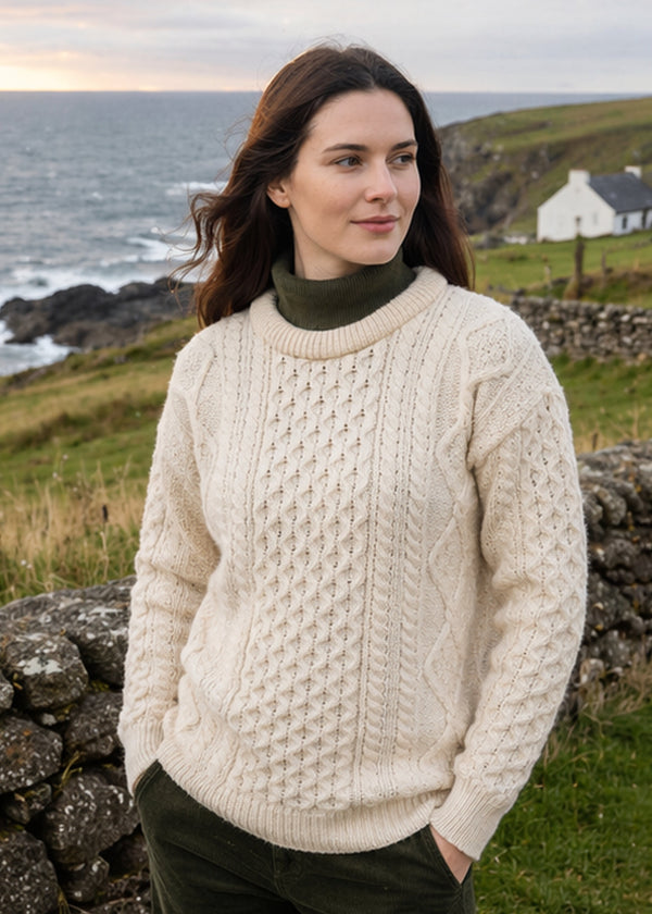 Inis Mor Unisex Aran Sweater - Traditional Irish Cable Knit
