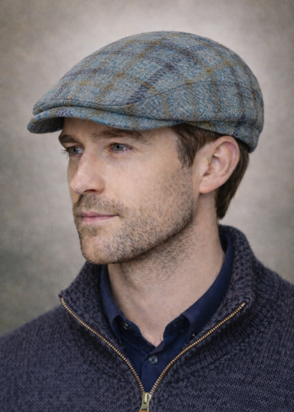 Mucros Kerry Cap | Premium Wool Flat Cap | Blue Check