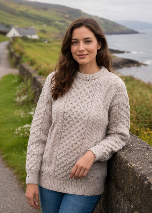 Unisex Oversized Lightweight Aran Sweater | Oatmeal