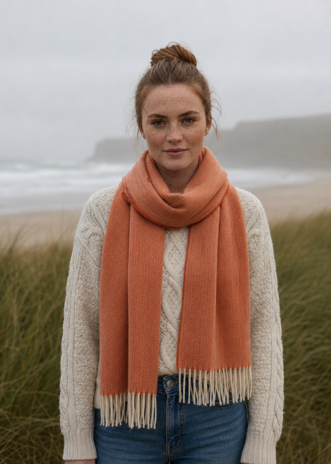 McNutt Orange Herringbone Scarf | Pure Merino Lambswool