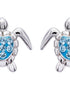 Stud Turtle Earrings With Blue Swarovski® Crystals