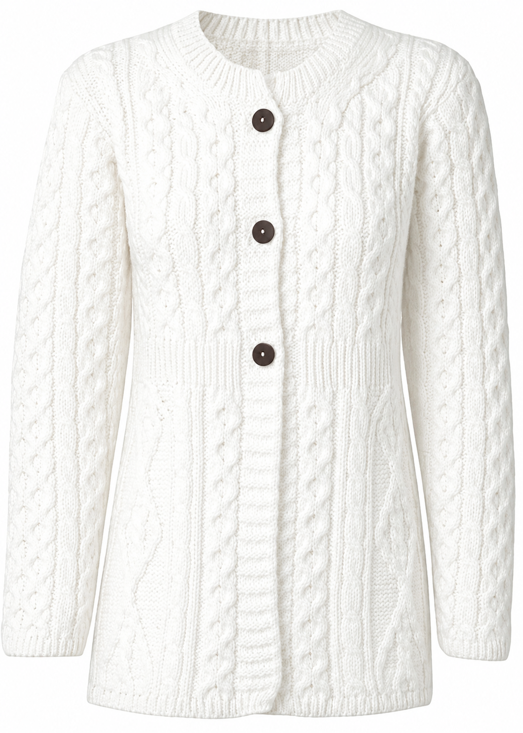 Merino Wool Ladies Aran Cardigan | Natural