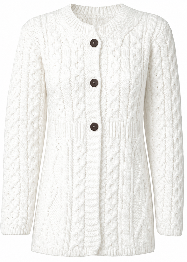 Merino Wool Ladies Aran Cardigan | Natural
