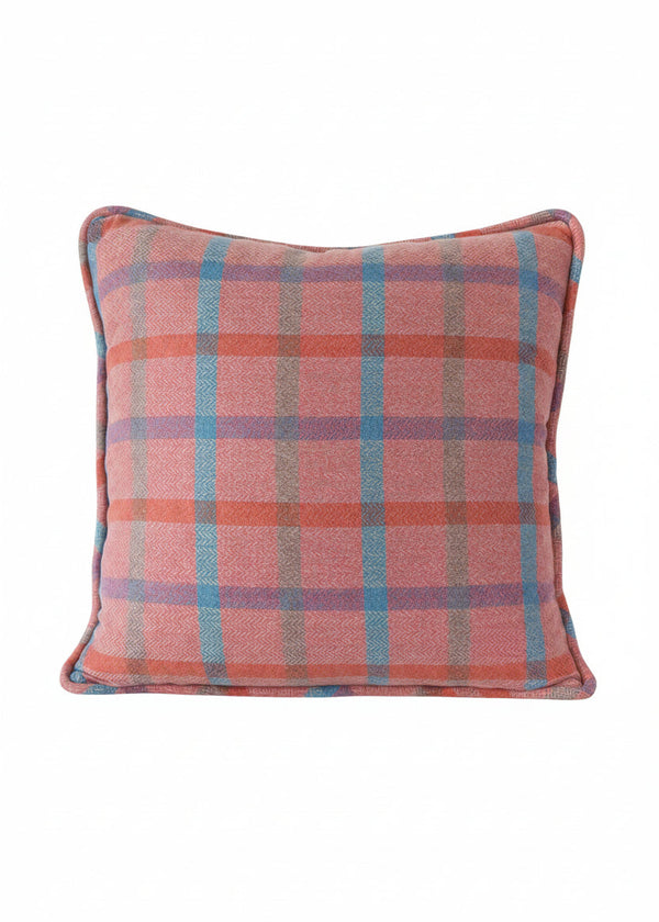 Ballyartella Cushion Pink Blue Heather Tattersall Check Herringbone