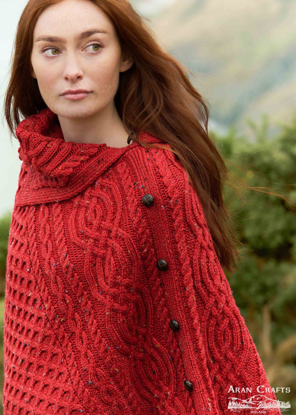 Aran Tipperary Cowl Neck Poncho | Cherry Nep