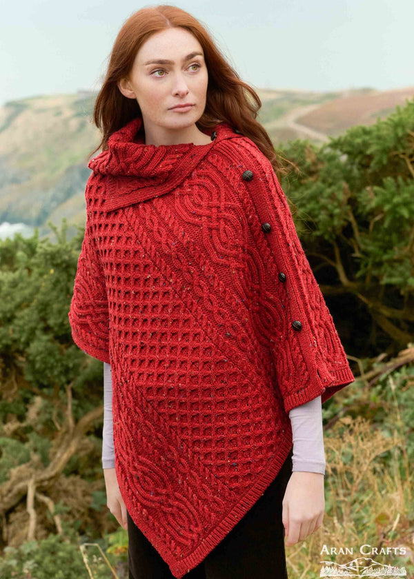 Aran Tipperary Cowl Neck Poncho | Cherry Nep