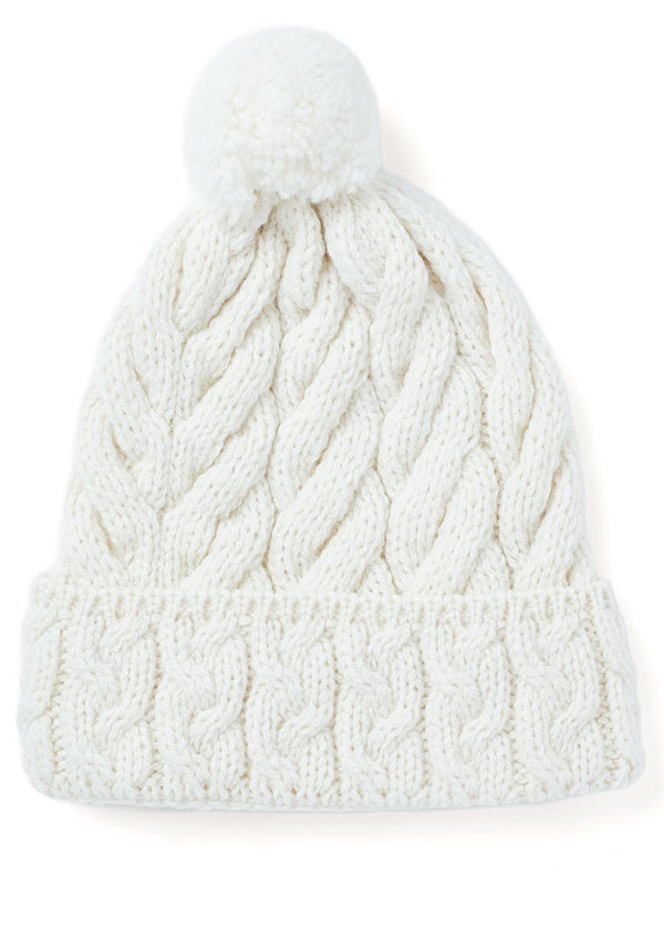 Cable Aran Hat with Pom Pom | Cream