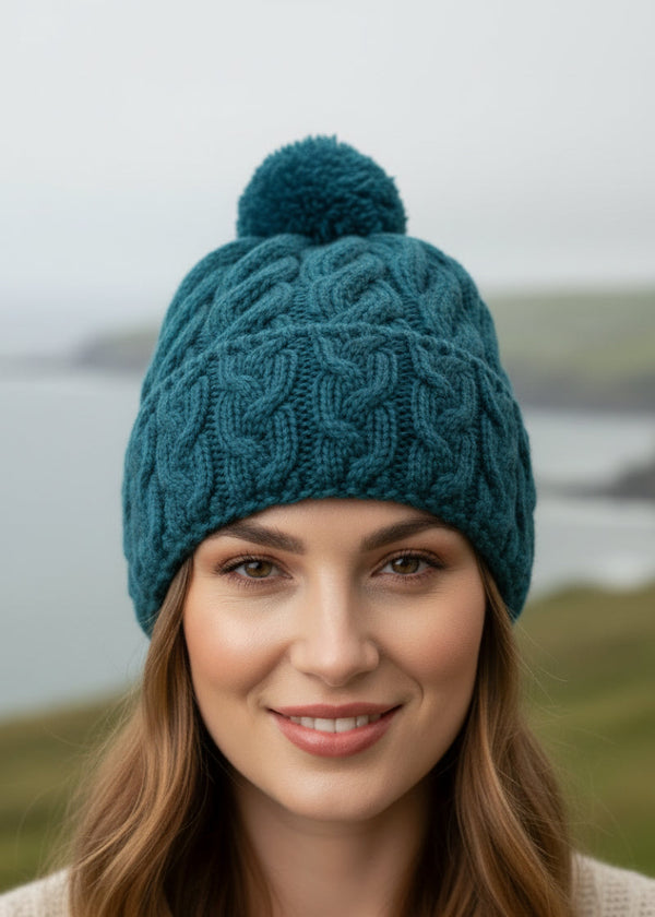 Cable Aran Hat with Pom Pom | Irish Sea