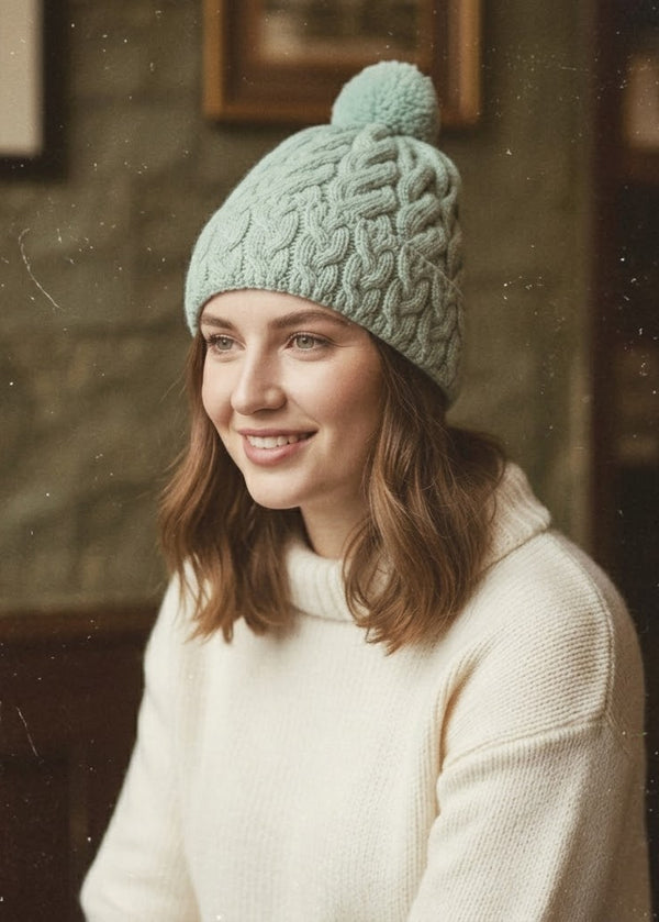Cable Aran Hat with Pom Pom | Mint