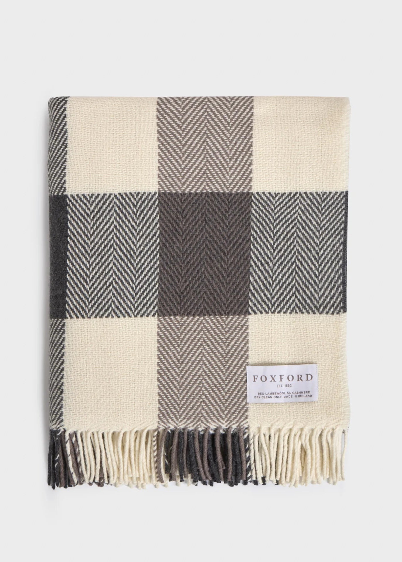 Foxford Cashmere Lambswool Caelan Throw | Taupe Grey Block