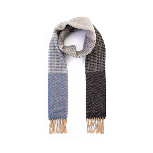 Cashmere Merino Scarf | Grey Blue Plaid