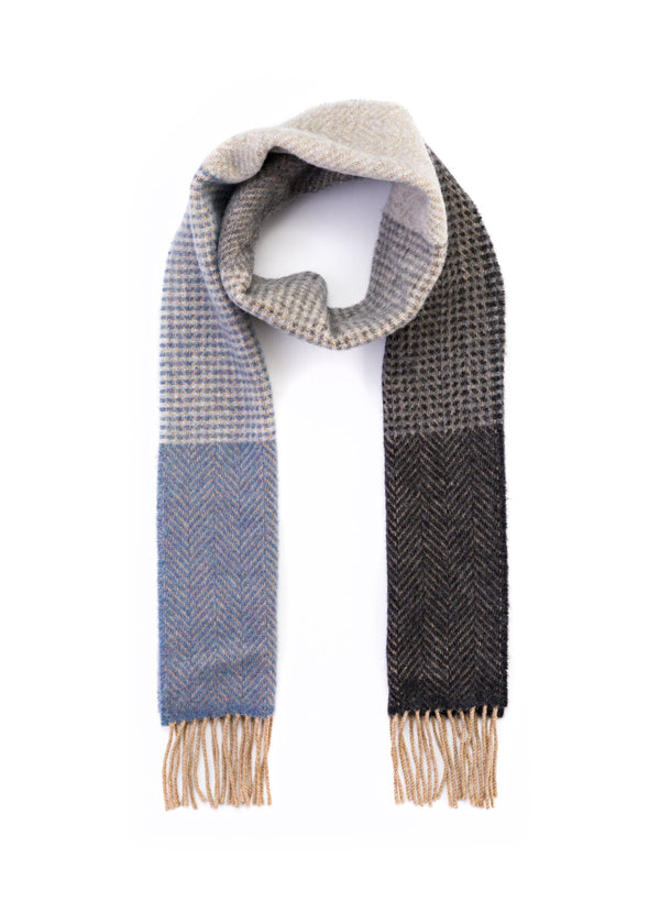 Cashmere Merino Scarf | Grey Blue Plaid