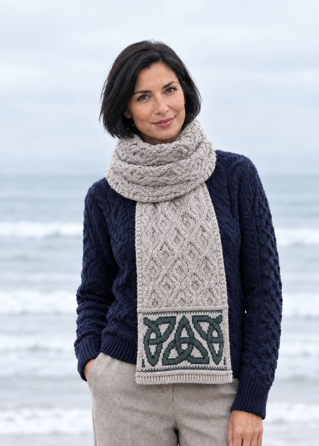 Celtic Merino Wool Jacquard Scarf | Oatmeal