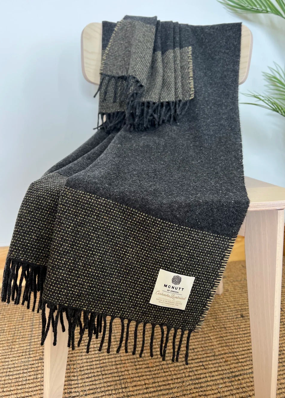 McNutt of Donegal Charcoal & Sunshine Cashmere Merino Throw | Luxury Irish Blend