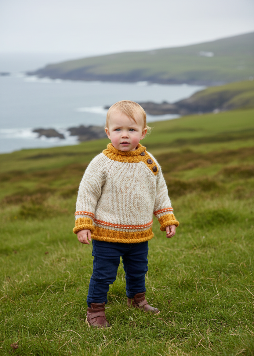 Children's Aran Doengal Wool Button Sweater | Little Sunshine