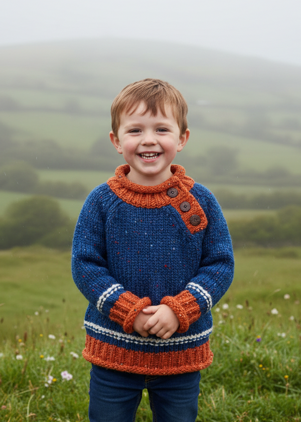 Children's Aran Doengal Wool Button Sweater | Starry Sky 