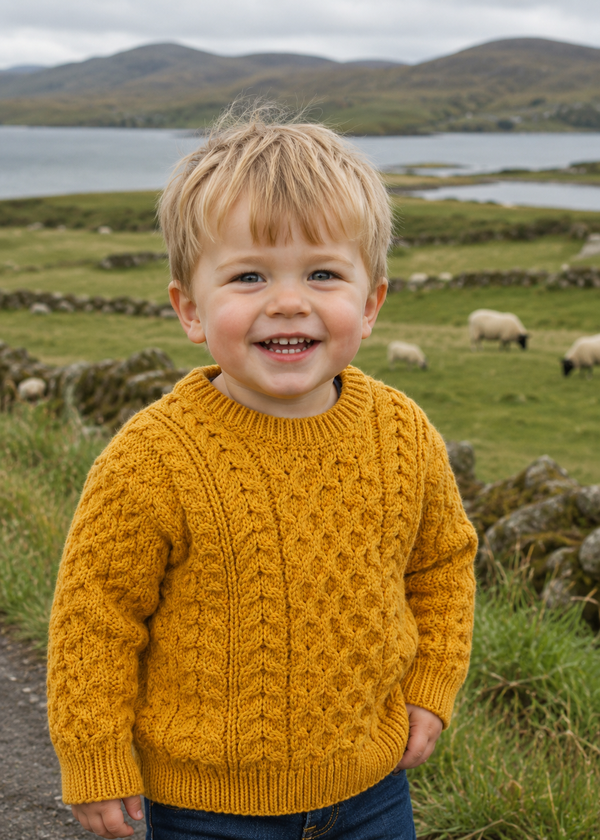 Children's Aran Merino Wool Sweater | Sunflower