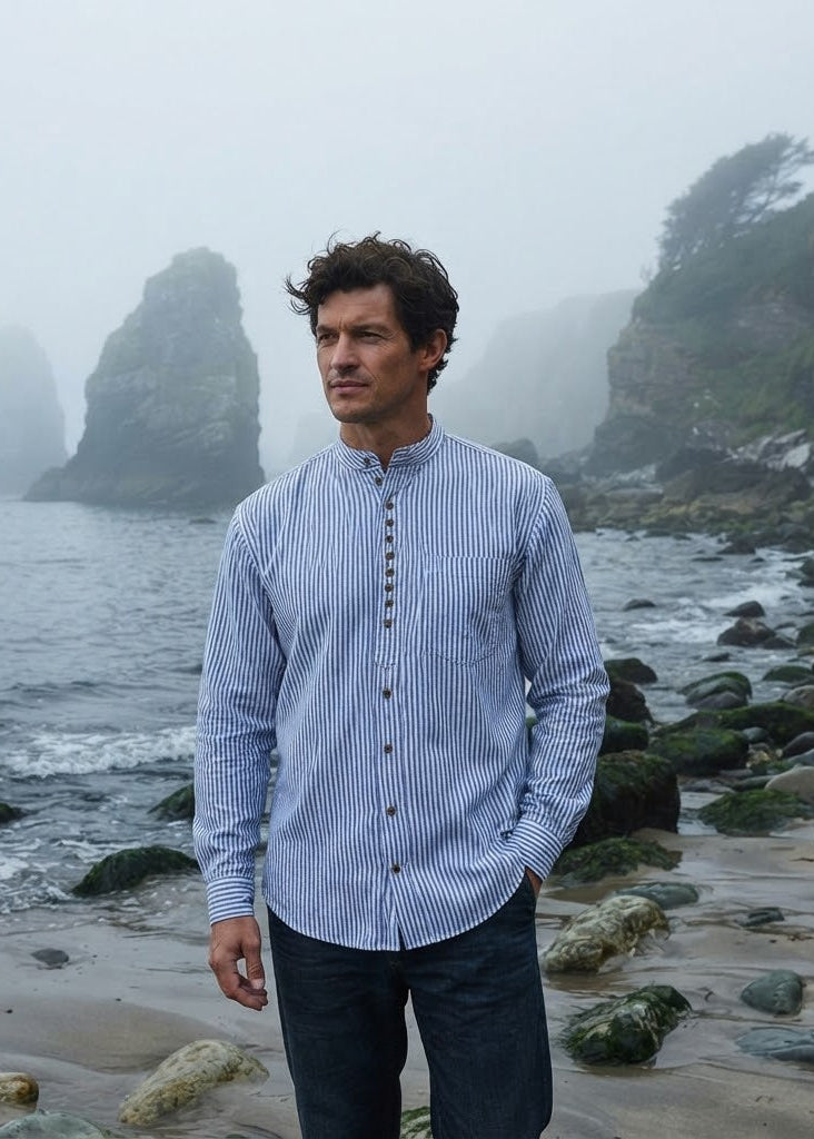 Civilian Grandfather Shirt | Blue Stripe