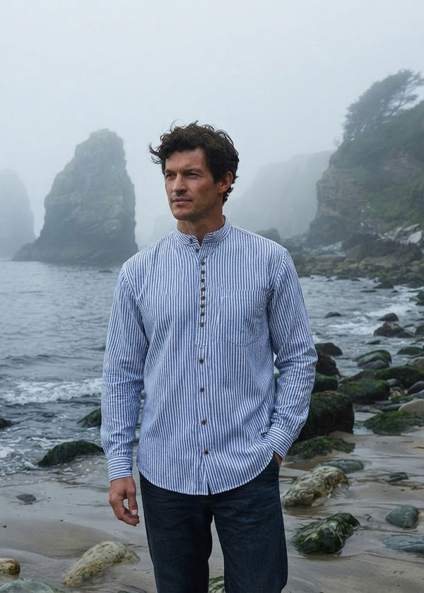 Civilian Grandfather Shirt | Blue Stripe