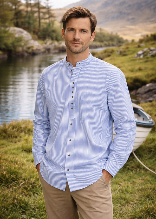 Civilian Grandfather Shirt | Blue Stripe