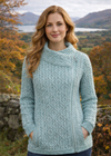 Claddagh Zip Aran Cardigan | Aqua