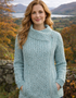 Claddagh Zip Aran Cardigan | Aqua | 100% Merino Wool - Clearance