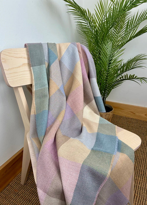 McNutt of Donegal Coastal Check Supersoft Blanket | Pure Merino Lambswool
