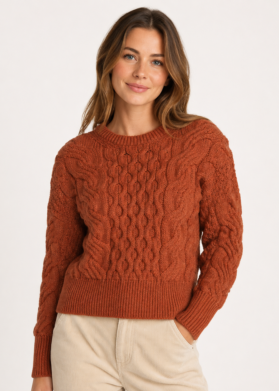 Crop Cable Knit Aran Sweater | Copper 