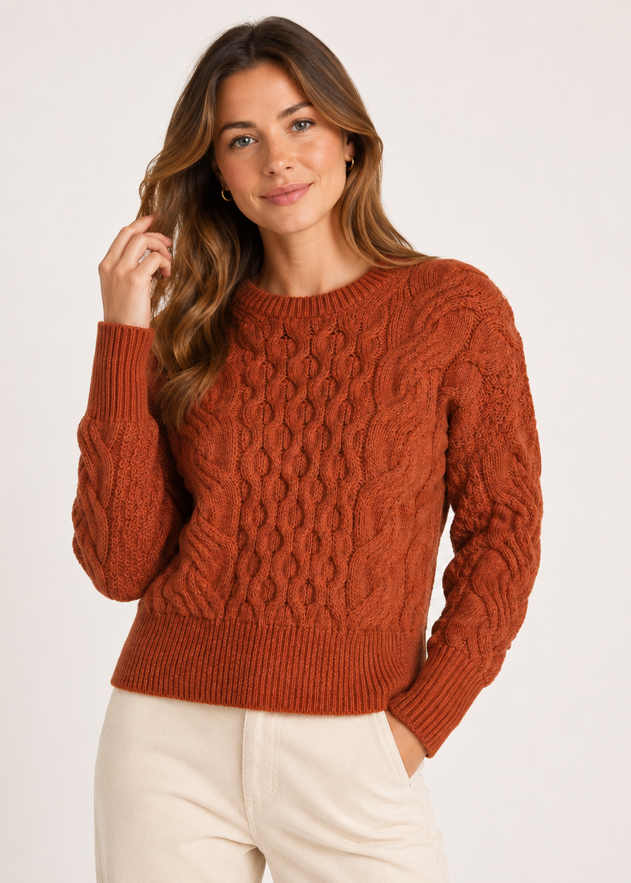 Crop Cable Knit Aran Sweater | Copper 
