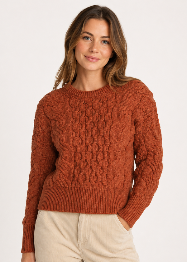 Crop Cable Knit Aran Sweater | Copper 