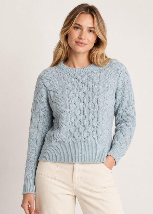 Crop Cable Knit Aran Sweater | Mist Grey