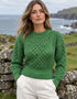Ladies Merino Cropped Classic Aran Sweater | Green