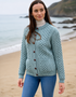 Aran Cable Knit Cardigan | 100% Wool | Aqua